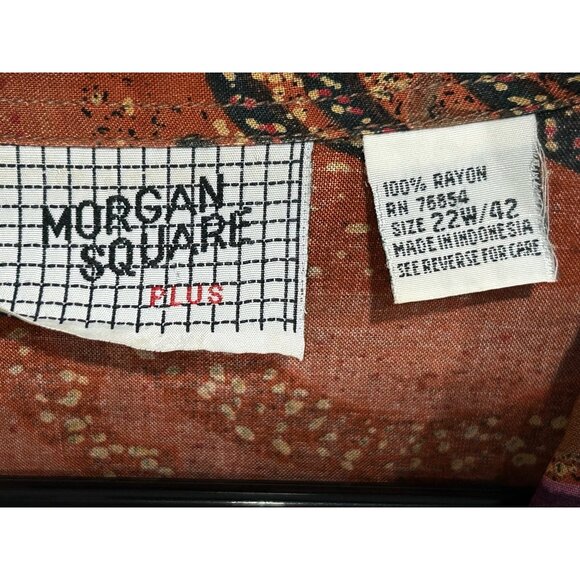 Vintage Morgan Square Button Front Blouse Brown Multi 22W/42 Geometric Print - Picture 5 of 9